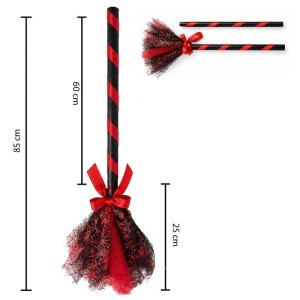 Halloween Yetişkin Çocuk Uyumlu 85 cm Tüllü Cadı Süpürgesi Kırmızı Renk 1 Adet