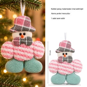 Yılbaşı Pembe Mavi Beyaz Renklerde 14 cm Peluş Kardan Adam Çam Ağacı Asma Süs 1 Adet