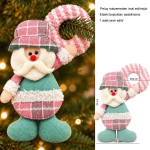 Yılbaşı Pembe Mavi Beyaz Renklerde 20 cm Peluş Noel Baba Çam Ağacı Asma Süs 1 Adet