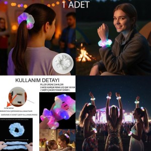 Karışık Led Işıklı Bileklik Olabilen Esnek Lastikli Saç Tokası Beyaz Renk 1 Adet  Retro Hawai