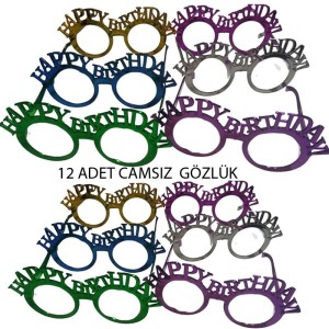 Camsız Happy Birthday Krema 4 Renk Çocuk Yetişkin Uyumlu Gözlük 12 Adet hawai retro
