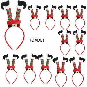 Peluş Ters Elf Ayakları Şekilli Yılbaşı Tacı 12 Adet 28x12 cm